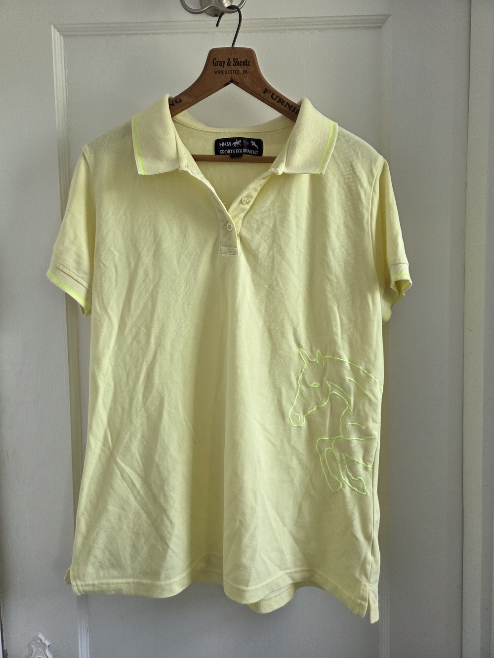 Women's Pale Yellow Short Sleeve Polo Tee with Horse Embroidery XL